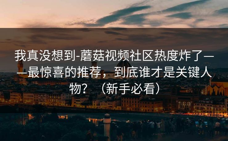 我真没想到-蘑菇视频社区热度炸了——最惊喜的推荐，到底谁才是关键人物？（新手必看）