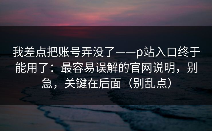 我差点把账号弄没了——p站入口终于能用了：最容易误解的官网说明，别急，关键在后面（别乱点）