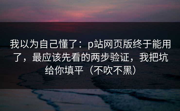 我以为自己懂了:p站网页版终于能用了,最应该先看的两步验证,我把坑给你填平(不吹不黑) 我以为自己懂了:p站网页版终于能用了,最应该先看的两步验证,我把坑给你填平(不吹不黑)