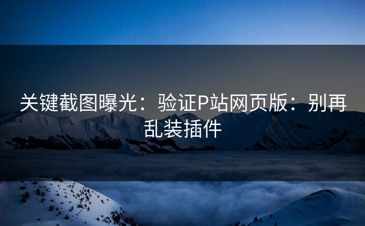 关键截图曝光：验证P站网页版：别再乱装插件